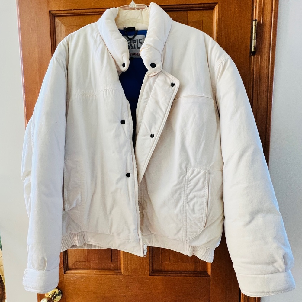 Pacific Trail vintage retro 80s 90s men's puffer jacket winter coat cream white